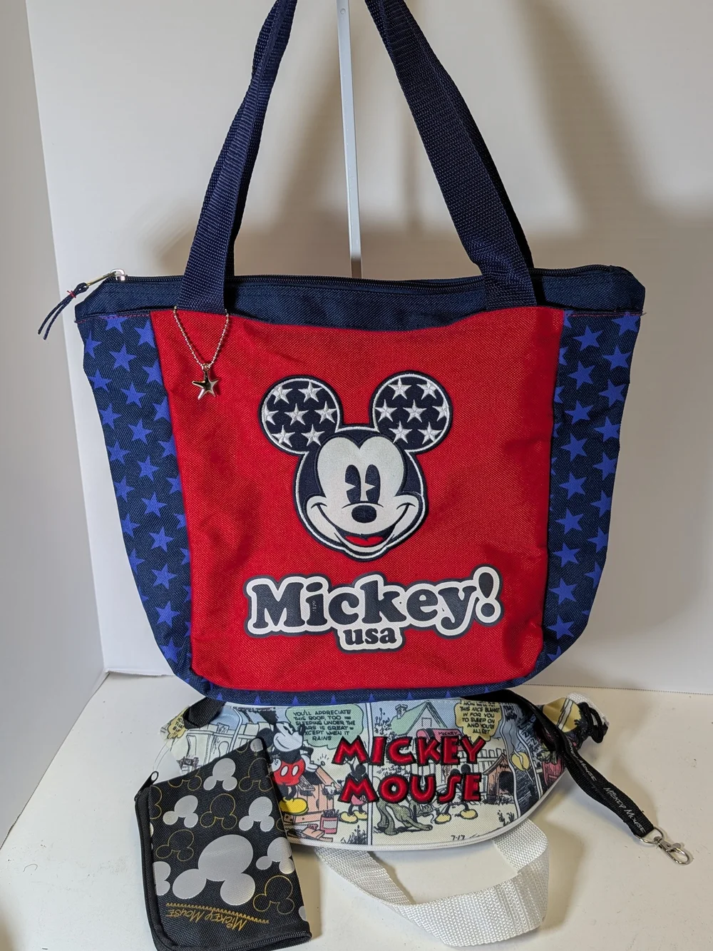 Vintage Disney Mickey Mouse Americana Lot - Canvas Tote Bag, Lanyard & Pouch.